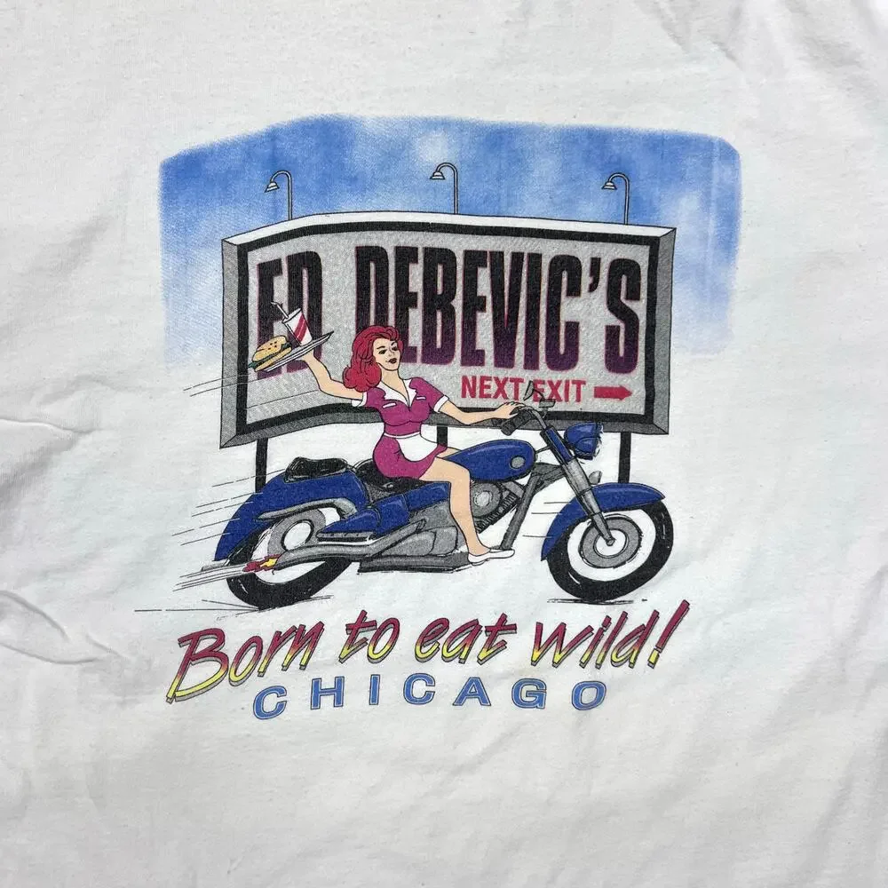 Vintage 90s Ed Debevic's Diner Motorcycles Biker Hanes Beefy T Shirt Chicago XL